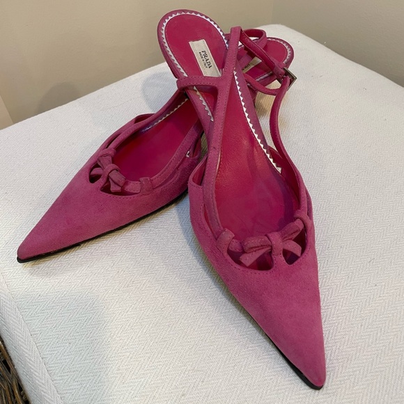 Prada Suede Slingback Kitten Heels